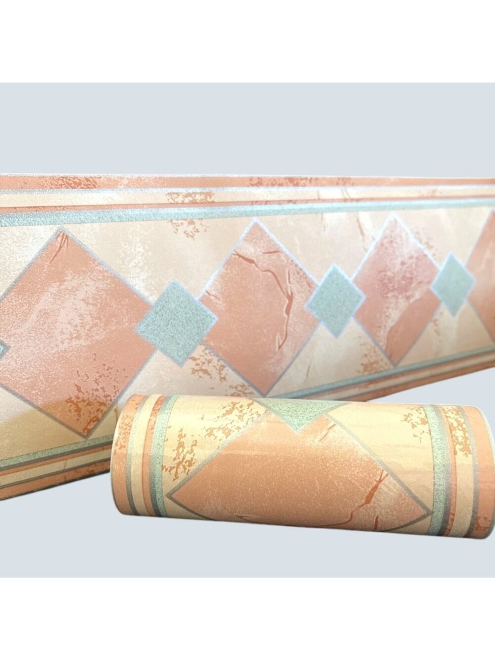 VTG Southwestern Geometric Diamond Wallpaper Border Peach Teal Art Deco 16.2 Yds - Picture 10 of 15